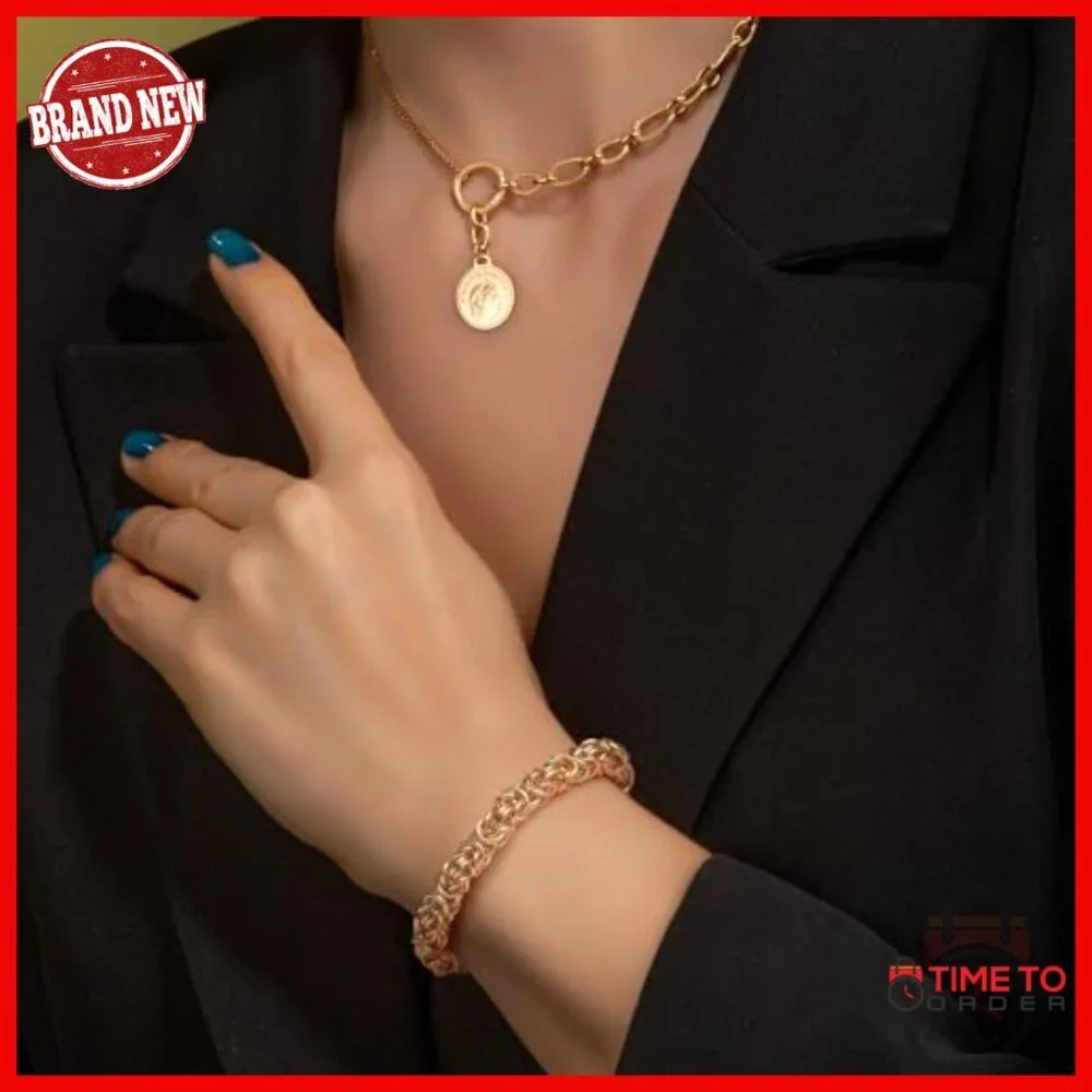 14K Gold Byzantine Link Chain Bracelet Stackable Unisex 7.5 Inch Lobster Clasp